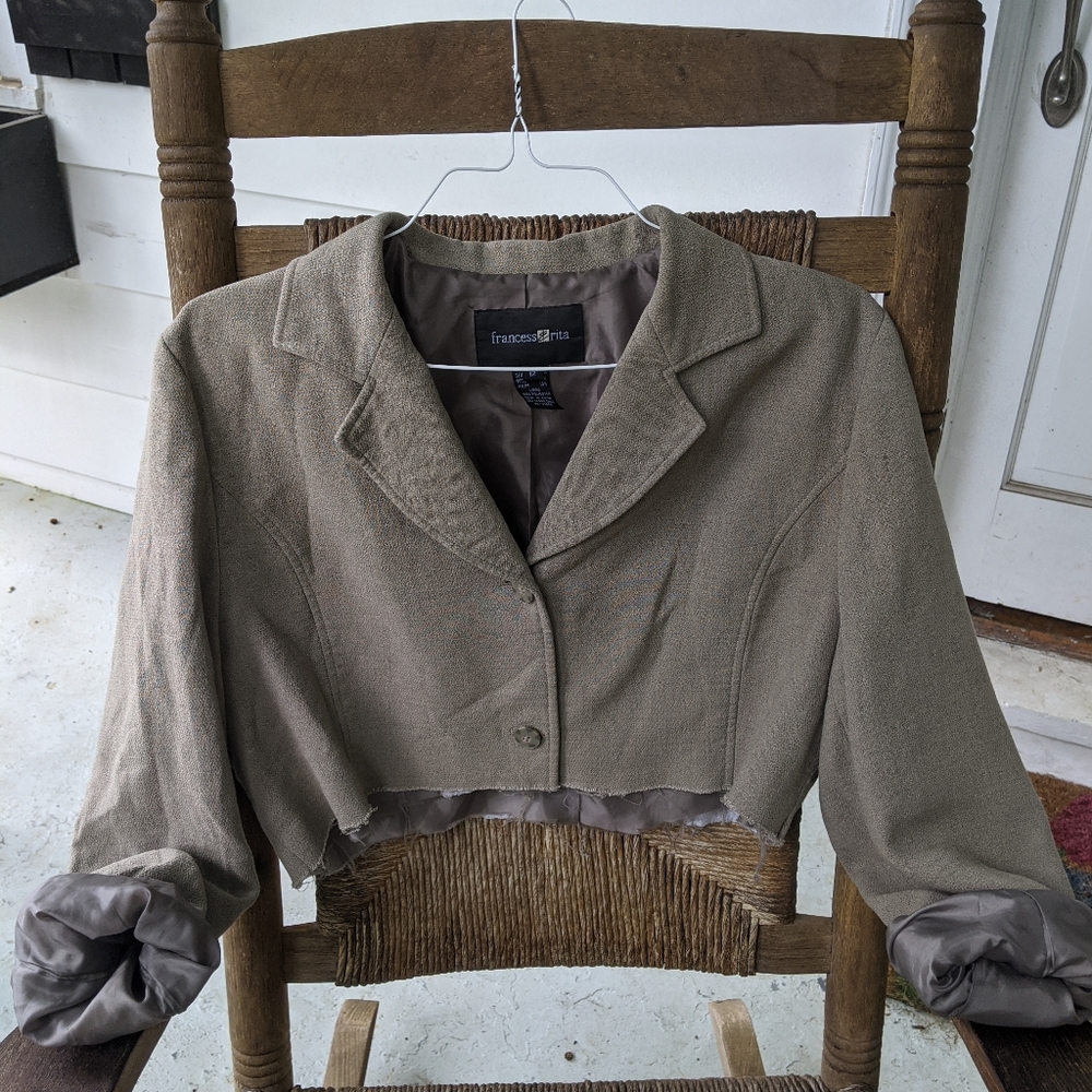 Cropped Dress Blazer Jacket in Dark Cream